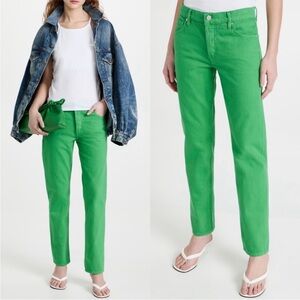 Frame Denim Straight Leg Jeans in Bright Green